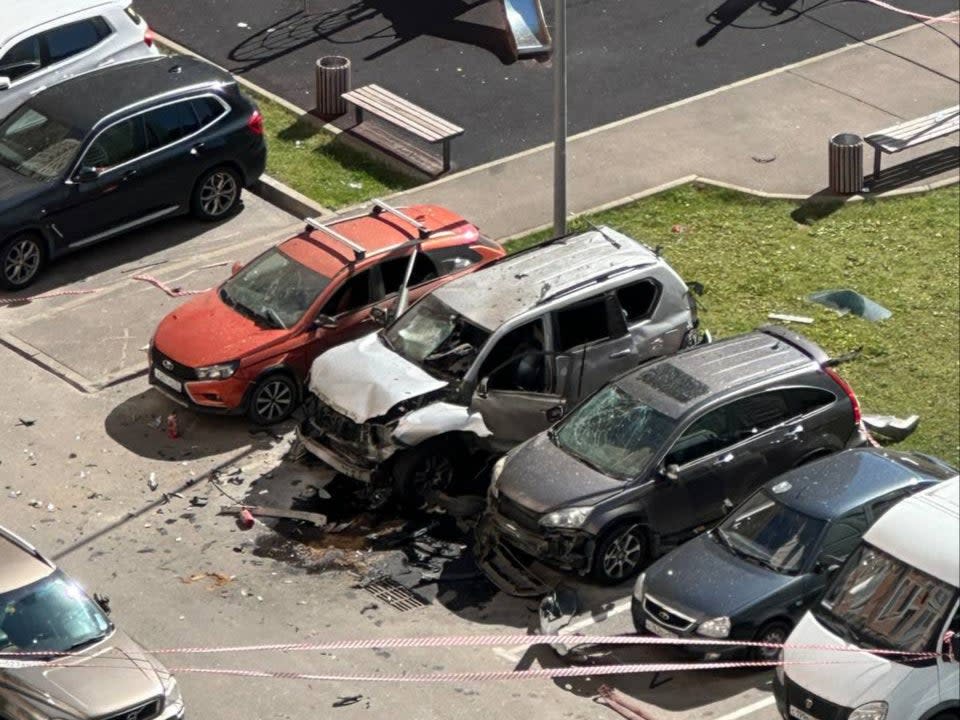 A photo posted by Kremlin-approved media outlet Ria Novosti shows the car after the explosion (Telegram)