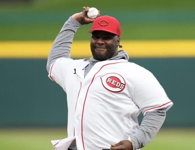 DJ Reader throws out first pitch before Tampa Bay-Cincinnati game at GABP