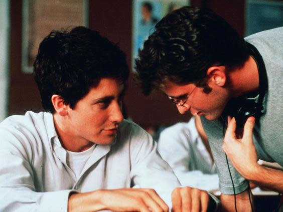 ‘I think the audience has sort of evolved’: Richard Kelly with Jake Gyllenhaal on the set of ‘Donnie Darko’ (Dale Robinette/Flower/Gaylord/Adam Fields Prod/Kobal/Shutterstock)