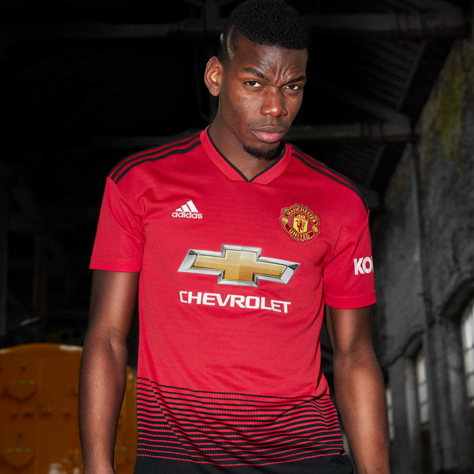 Manchester United’s new kit features bold black stripes in a bespoke Adidas kit