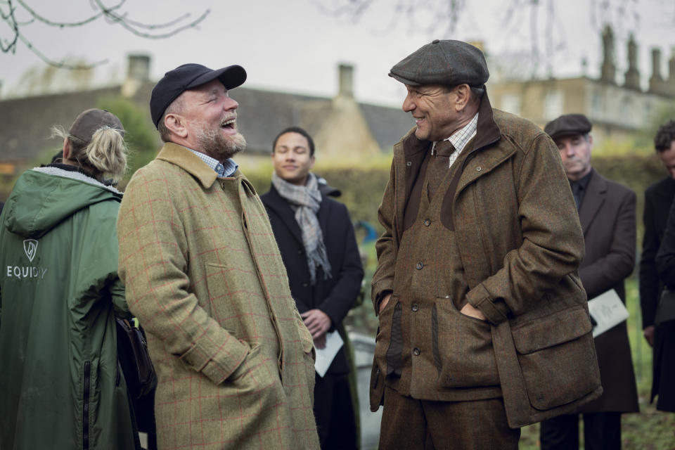 Guy Ritchie (left) with ‘The Gentlemen’ star Vinnie Jones. Image: Christopher Rafael/Netflix