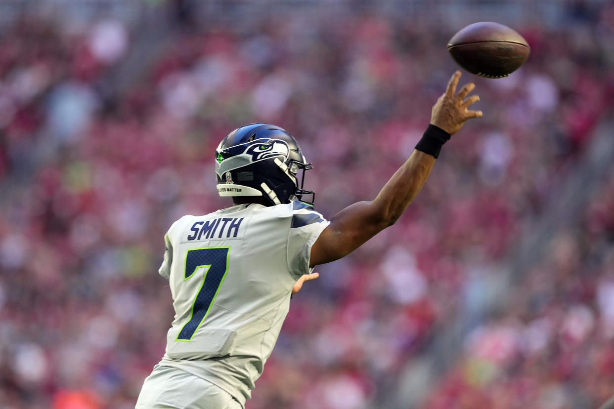 Geno Smith and the Seahawks are flying high this season, and now they face the Buccaneers in the NFL's first regular season game in Germany. (Joe Camporeale-USA TODAY Sports)