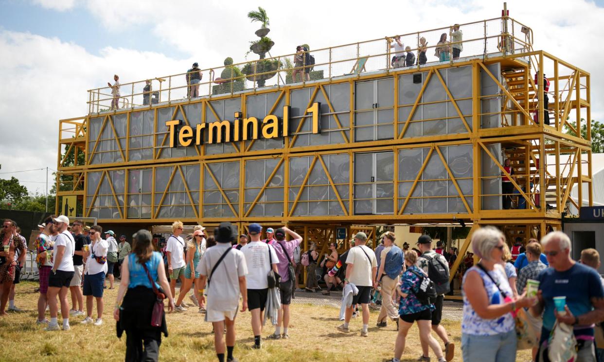 <span>Emblazoned with the old sign from Heathrow’s Terminal 1, the new area had a long line outside it on Saturday morning.</span><span>Photograph: Scott A Garfitt/Invision/AP</span>