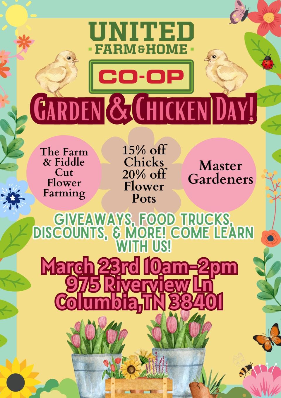 The United Farm & Co-op will host its first Garden & Chicken Day from 10 a.m. to 2 p.m. Saturday.