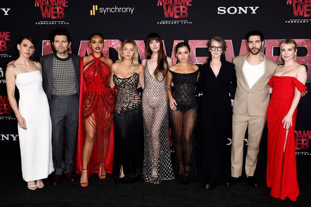 <p>Frazer Harrison/Getty</p> Zosia Mamet, Adam Scott, Celeste O'Connor, Sydney Sweeney, Dakota Johnson, Isabela Merced, S. J. Clarkson, Tahar Rahim and Emma Roberts