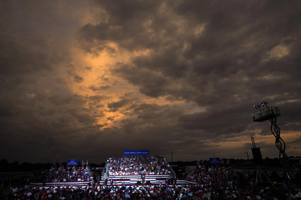 President Donald Trump speaks at a campaign rally Tuesday, Sept. 8, 2020, in Winston-Salem, N.C. (AP Photo/Chris Carlson)