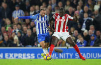 Soccer Football - Premier League - Brighton & Hove Albion vs Stoke City - The American Express Community Stadium, Brighton, Britain - November 20, 2017 Brighton's Glenn Murray in action with Stoke City's Kurt Zouma REUTERS/Hannah McKay