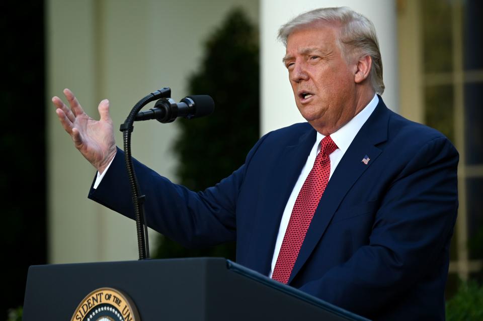 President Trump delivers a news conference in the Rose Garden of the White House in Washington, D.C., on July 14, 2020. (Jim Watson/AFP via Getty Images)