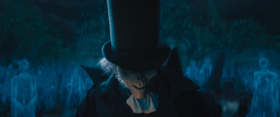 This image released by Disney Enterprises shows Hatbox Ghost, voiced by Jared Leto, in a scene from "Haunted Mansion." (Disney Enterprises via AP)