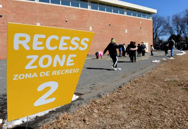 Students are shown at recess in 2021 at what was then the Woodrow Wilson Elementary School in Framingham. Framingham Public Schools sustained a loss of 140 students this year as compared to the 2022-23 school year.