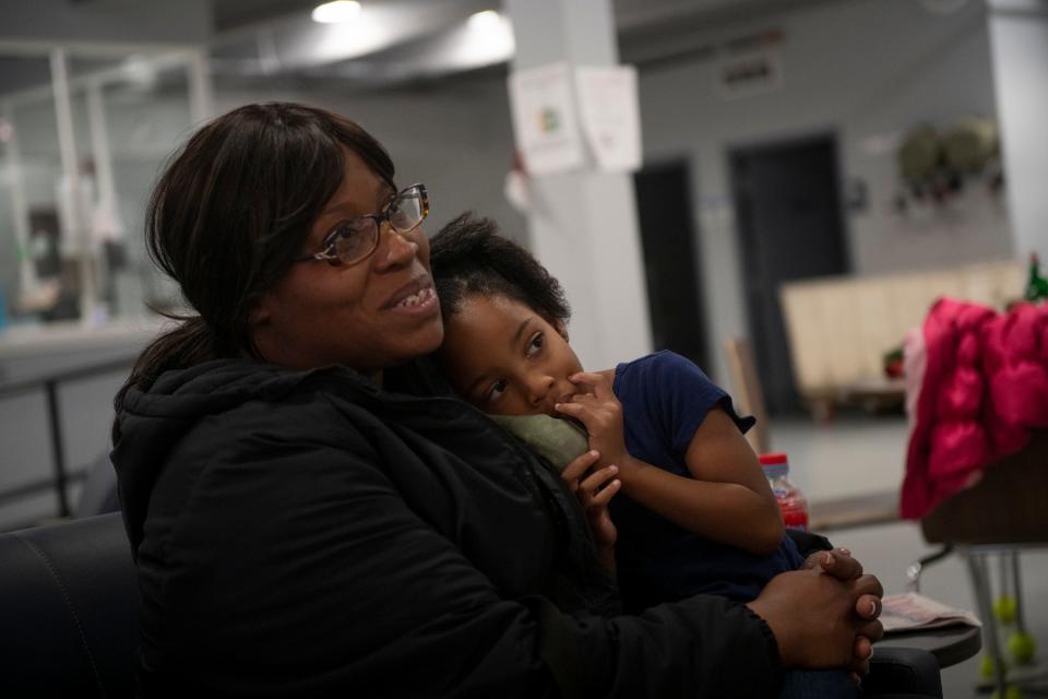 Heidi Hubbard with her youngest child, Heidi Hubbard Jr., 5, at The Haven of Portage County.