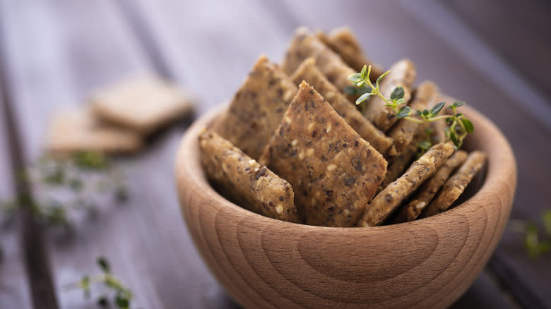 seeded crackers in bowl