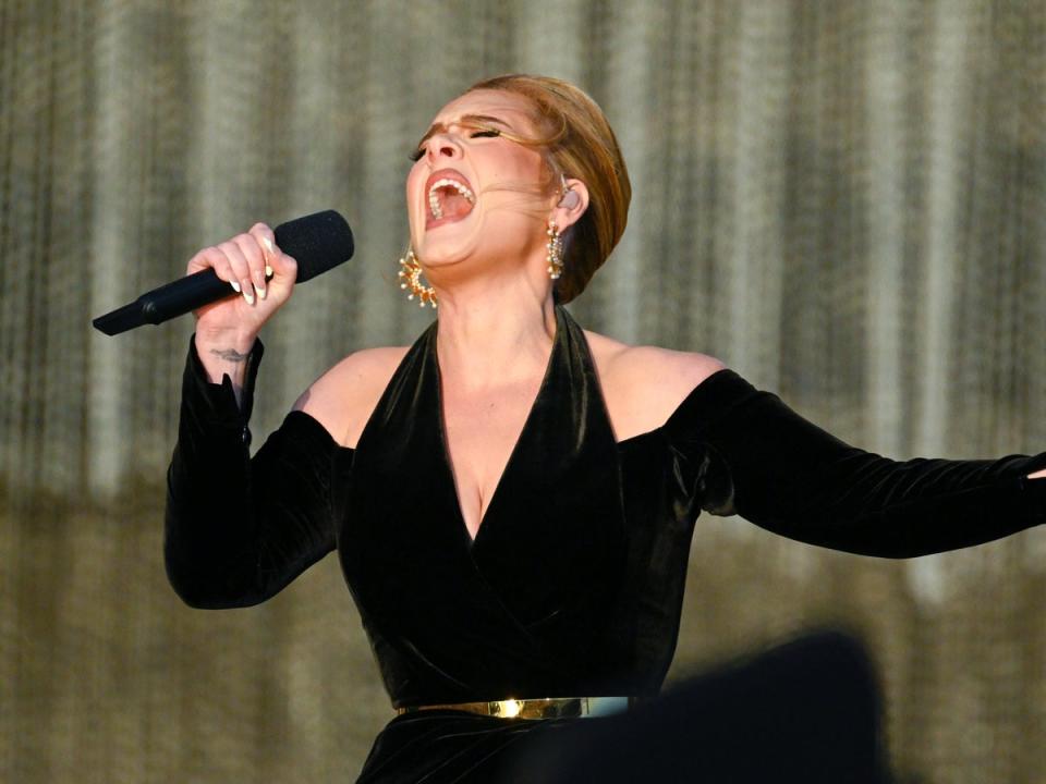 Adele performing at Hyde Park in London on 2 July (Gareth Cattermole/Getty Images f)