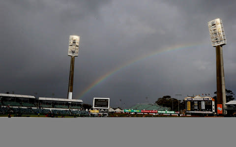 General view as rain stops play during day four of the Ashes Test match at the WACA Ground - Credit: PA