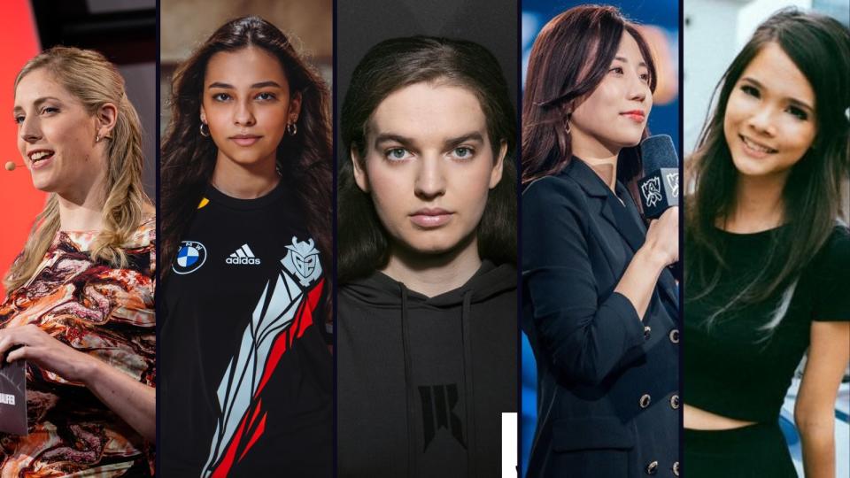 From left: Sheever, Mary, Scarlett, Jeesun Park, and furryfish are just five women who have been impacting the Esports industry. (Photo: Riot Games, Shopify Rebellion, furryfish official Twitter)