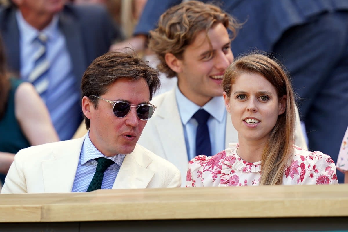 Princess Beatrice and her husband, Edoardo Mapelli Mozzi, in the Royal Box at Wimbledon on 8 July 2022 (PA)