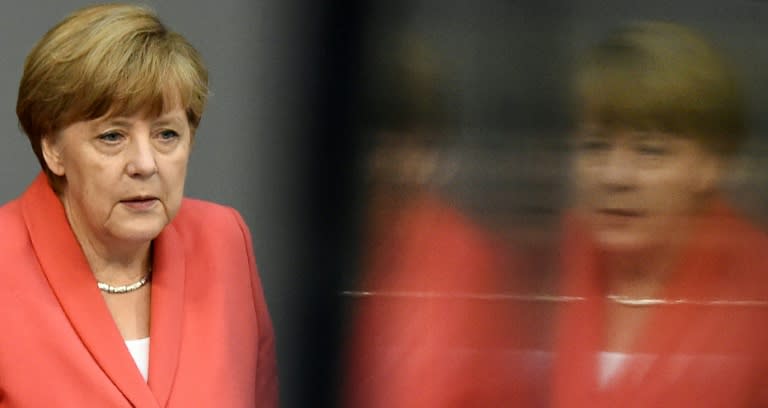 German Chancellor Angela Merkel gives a speech at the Bundestag in Berlin on July 17, 2015