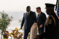 Secretary of State Antony Blinken meets with Democratic Republic of Congo's President Felix Tshisekedi at Cite de l'OUA in Kinshasa, Congo, Tuesday, Aug. 9, 2022. Blinken is on a ten day trip to Cambodia, Philippines, South Africa, Congo, and Rwanda. (AP Photo/Andrew Harnik, Pool)