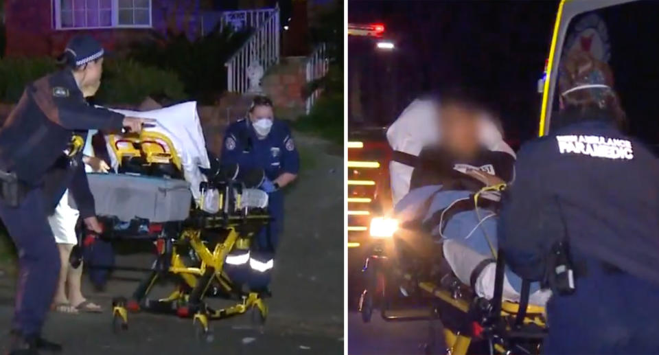 Family members are taken out the home on stretchers. Source: Nine News