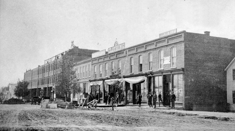 The Opera House under construction at the 100 block of North College Avenue in 1880.