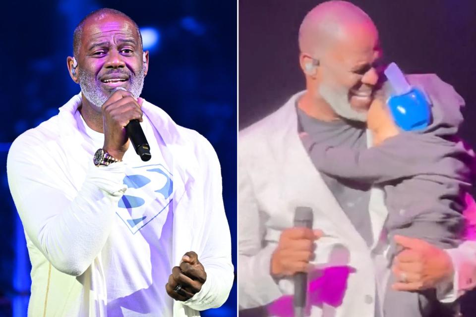 <p>Paras Griffin/Getty, Brian McNight/Instagram</p> Brian McKnight brings his son on stage with him