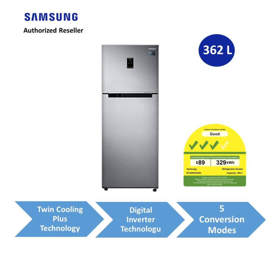 Samsung 362L Fridge RT35K553ASL/SS Twin Cooling Plus Top Mount Freezer | 5 Conversion Modes | 2 years warranty. (Photo: Shopee SG)