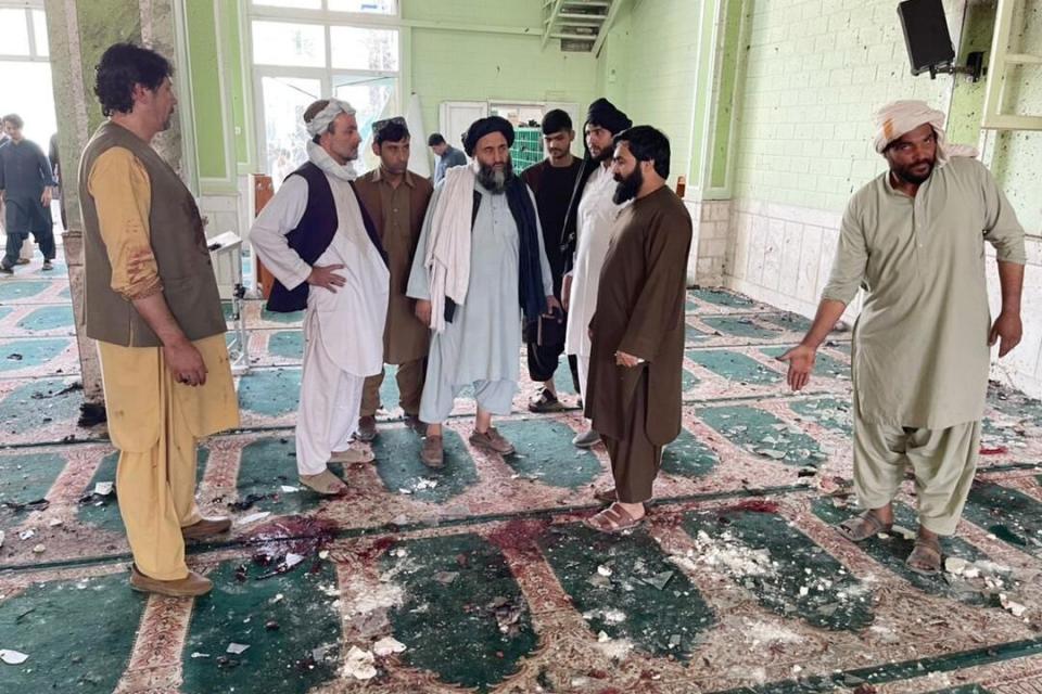 KANDAHAR, AFGHANISTAN - OCTOBER 15: A view of the scene after a bomb blast hits Shia community mosque in Afghanistanâs southern Kandahar province on October 15, 2021. The bomb blast hit a Shia mosque during Friday prayers, killing at least 30 people, an official confirmed.