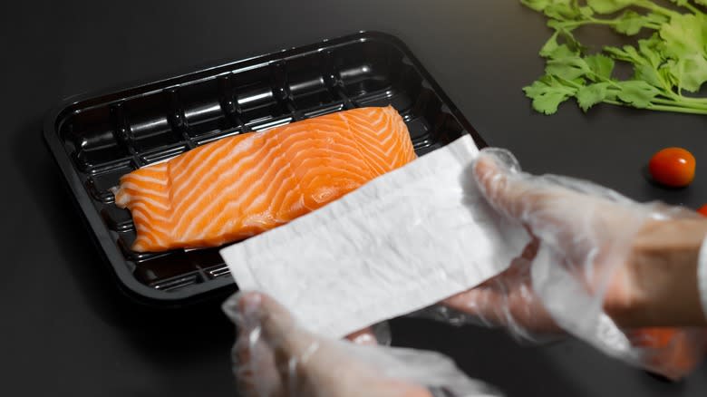 raw salmon in packaging