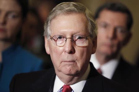 U.S. Senate Majority Leader Mitch McConnell (R-KY) holds a news conference after the weekly party caucus policy luncheons at the U.S. Capitol in Washington, March 10, 2015. REUTERS/Jonathan Ernst