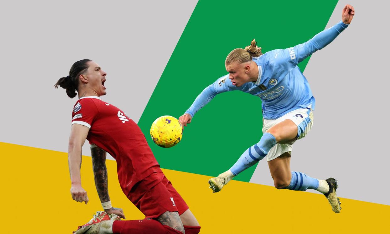 <span>Liverpool’s Darwin Núñez and Erling Haaland of Manchester City.</span><span>Composite: Reuters</span>