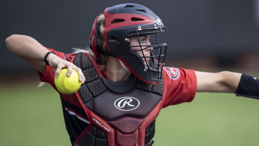 Southeast Missouri State catcher Chelsy Pena (21) during an NCAA softball game on Sunday, May 9, 2021, in Jacksonville, Ala. (AP Photo/Vasha Hunt)