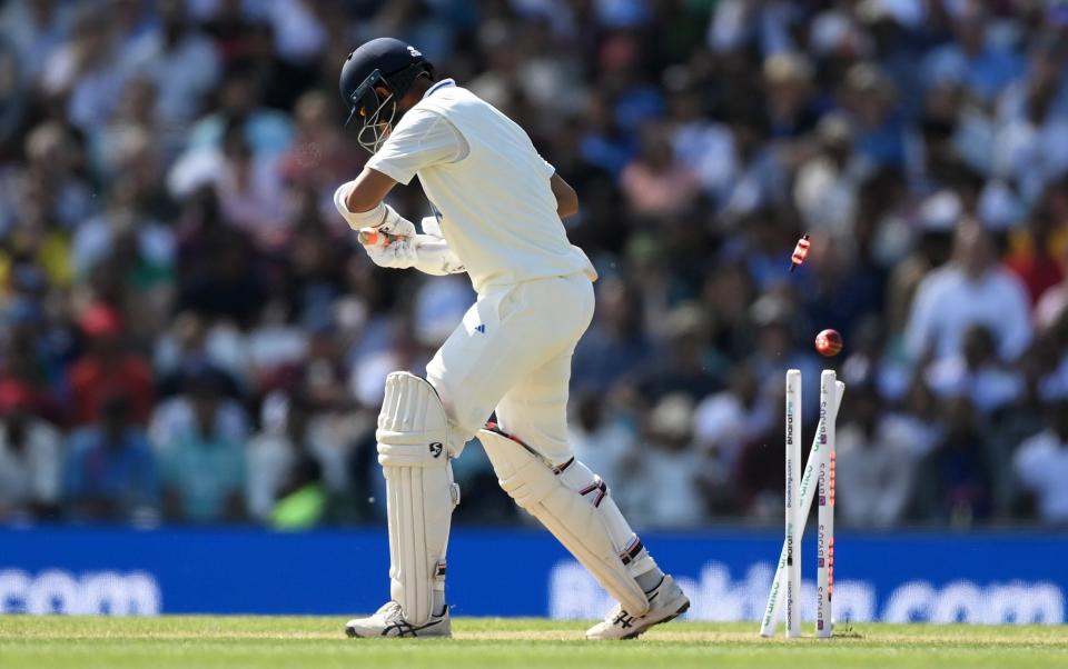 Cheteshwar Pujara of India is bowled by Cameron Green of Australia - Alex Davidson-ICC/ICC via Getty Images