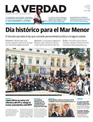 La une du quotidien régional de Murcie La Verdad, jeudi 22 septembre 2022.. 