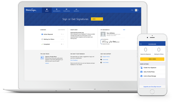 DocuSign's e-signature product on a laptop and smartphone