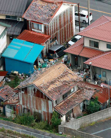 Houses damaged by an earthquake are seen in Kurayoshi, Tottori prefecture, Japan, October 21, 2016 in this photo released by Kyodo. Mandatory credit Kyodo/via REUTERS