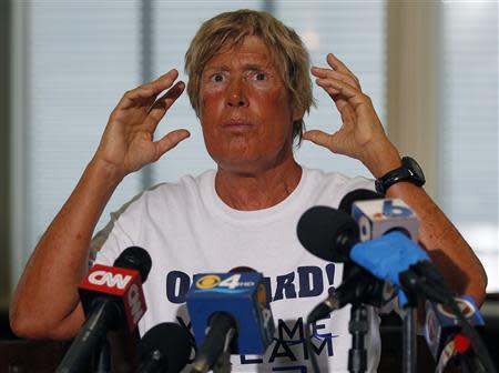 U.S. long-distance swimmer Diana Nyad, 64, who completed her swim from Cuba to Key West, Florida, speaks at a news conference on Stock Island, in this September 3, 2013, file photo. REUTERS/Andrew Innerarity/Files