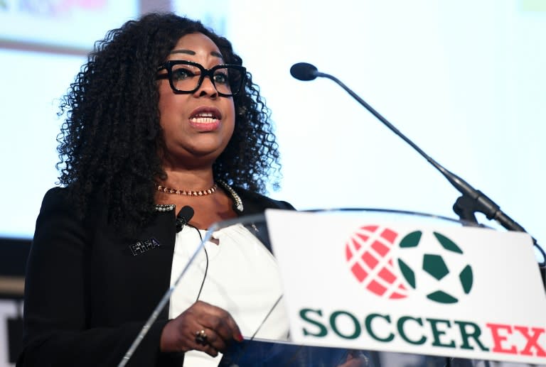 FIFA's secretary general Fatma Samoura speaks at the Soccerex Global Convention 2016 in Manchester on September 26, 2016