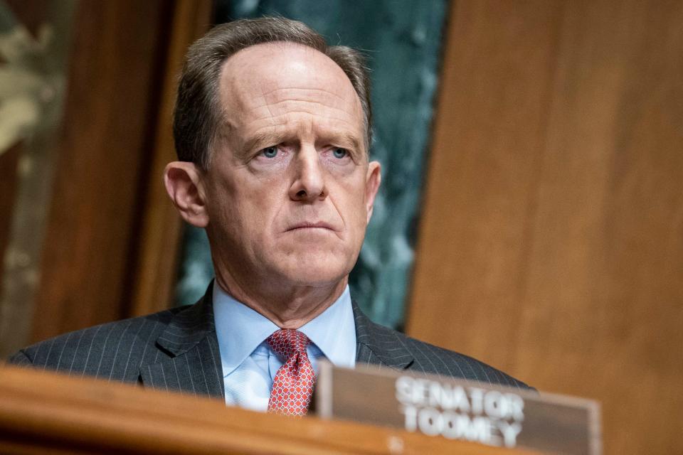 Sen. Pat Toomey, R-Pa.., questions Treasury Secretary Steven Mnuchin during a hearing on the "Examination of Loans to Businesses Critical to Maintaining National Security" on Capitol Hill on Dec. 10, 2020 in Washington.