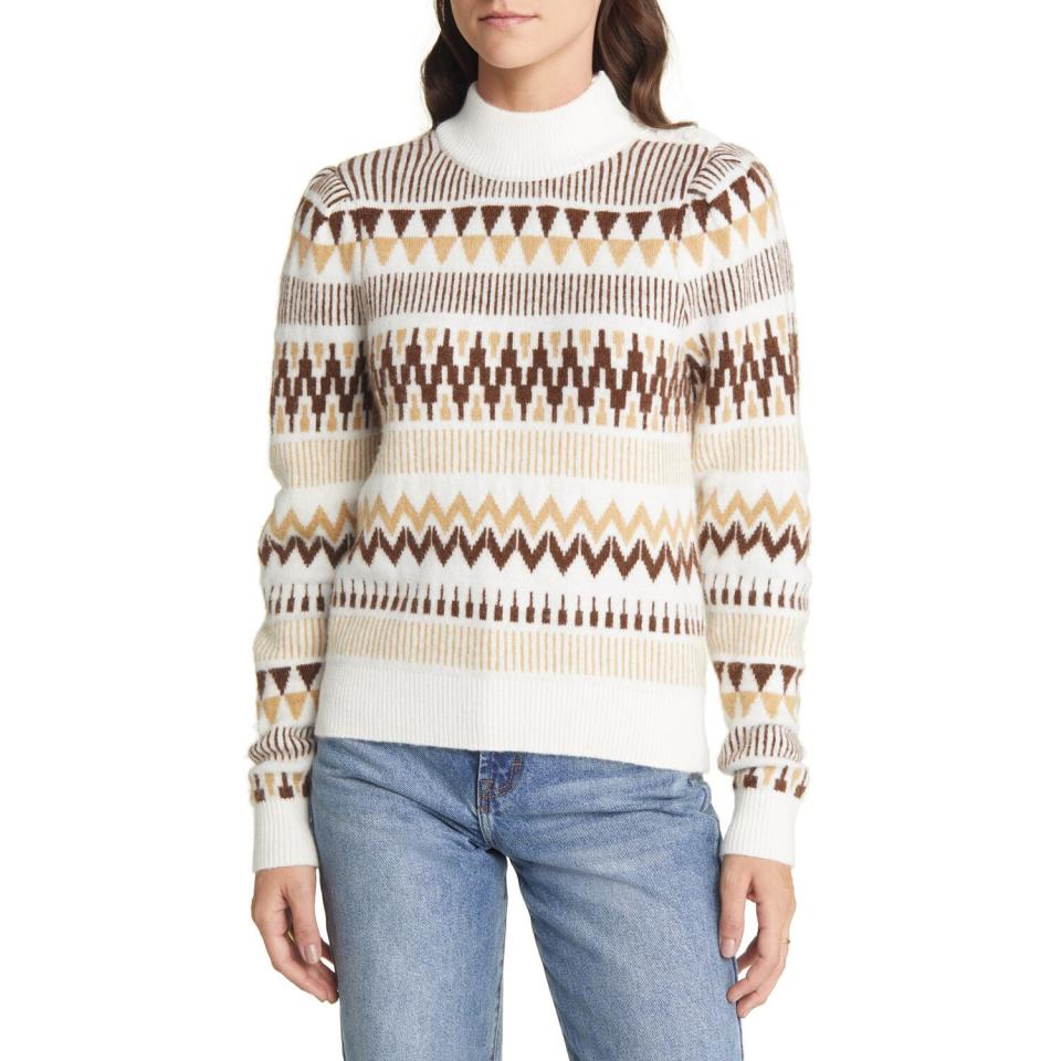 TREASURE & BOND Fair Isle Mock Neck Sweater