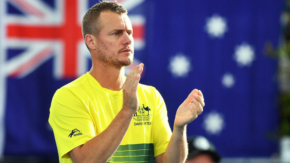 Lleyton Hewitt, pictured here during Australia's Davis Cup clash with Brazil in 2020.