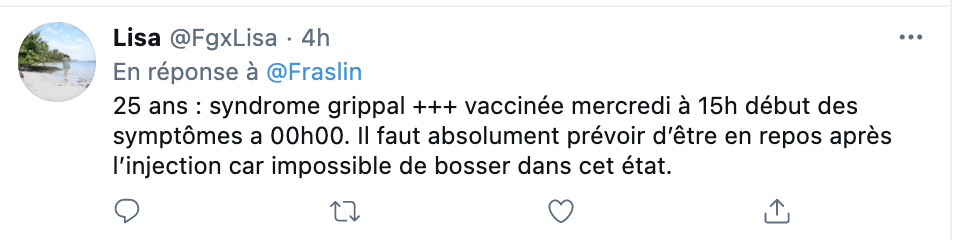 Des soignants vaccinés rapportent des effets secondaires.