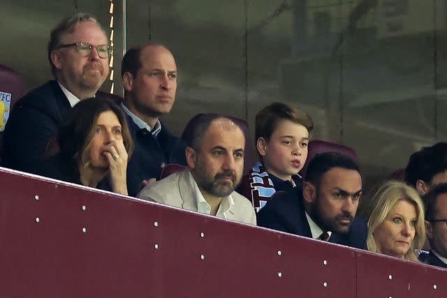 <p>Catherine Ivill - AMA/Getty</p> Prince William and Prince George at the UEFA Europa Conference League 2023/24 Quarter-final first leg match between Aston Villa and Lille OSC at Villa Park on April 11, 2024.