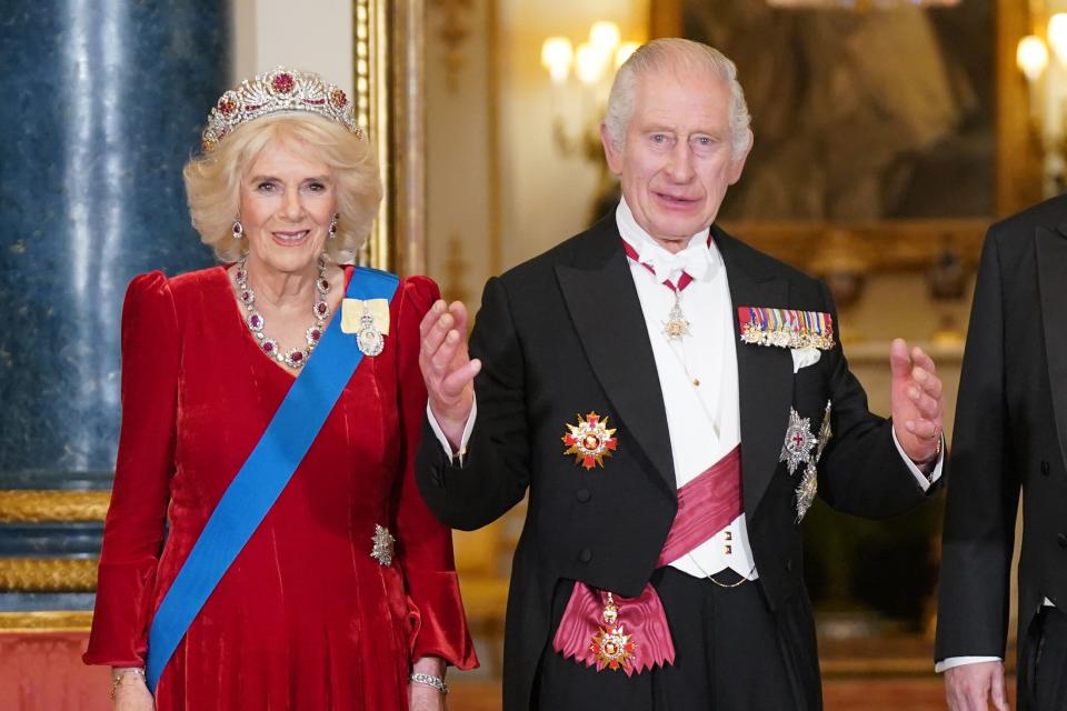 The Queen and King ahead of the state banquet at Buckingham Palace (Yui Mok/PA) (PA Archive)