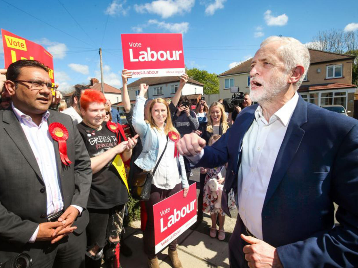 Labour leader Jeremy Corbyn on the general election campaign trail in Warrington: PA