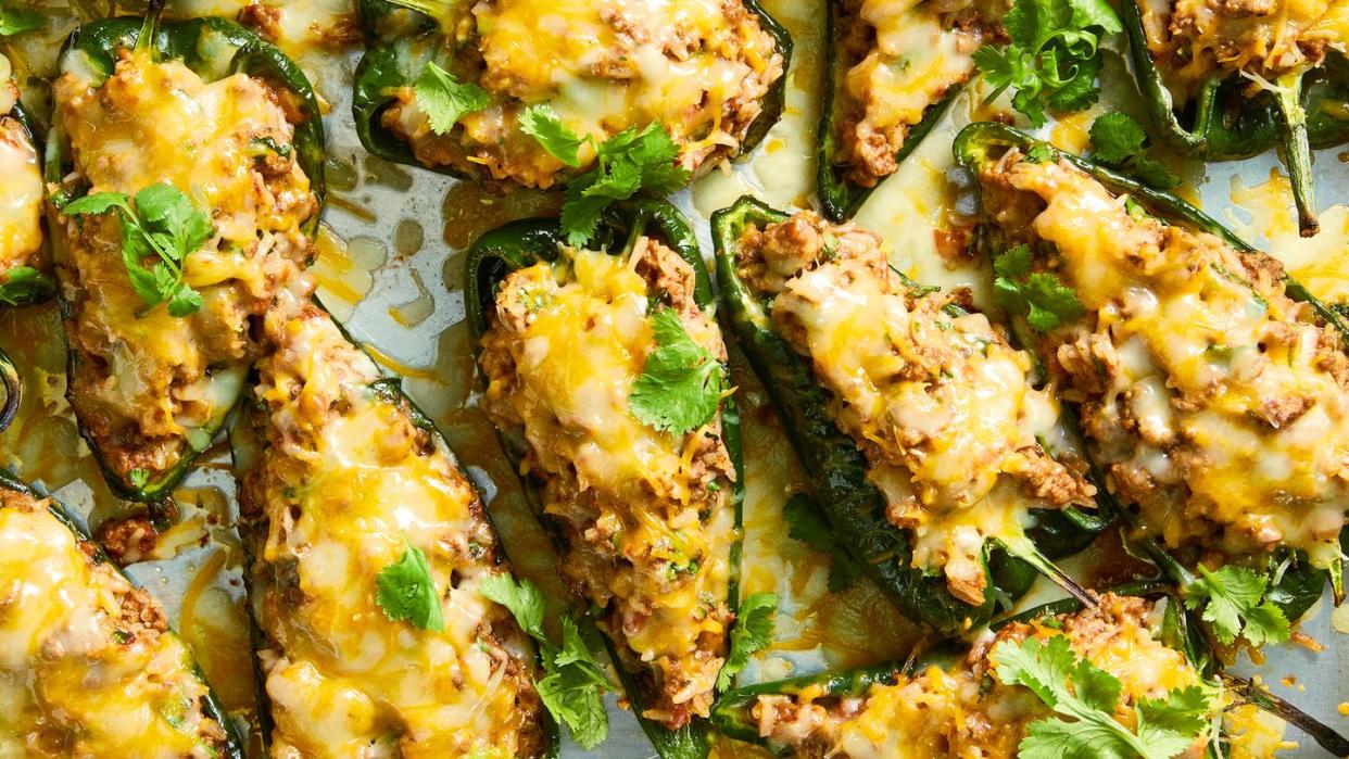 beef and rice stuffed poblano peppers with cheese