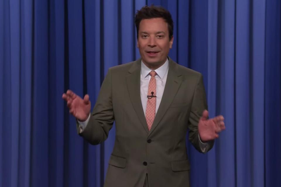 Jimmy Fallon mocks Donald Trump in the opening monologue to The Tonight Show on Wednesday 1 May 2024 (The Tonight Show/YouTube)