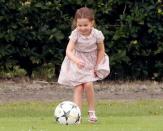 <p>Charlotte showed her football skills during the day out, too.</p>