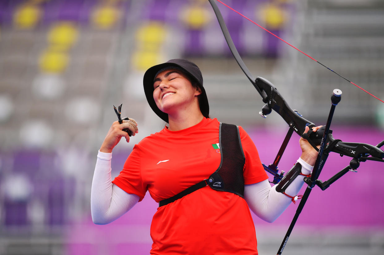 Tokyo 2020 Olympics - Archery - Women's Individual - Quarterfinals - Yumenoshima Archery Field, Tokyo, Japan - July 30, 2021. Alejandra Valencia of Mexico reacts REUTERS/Clodagh Kilcoyne