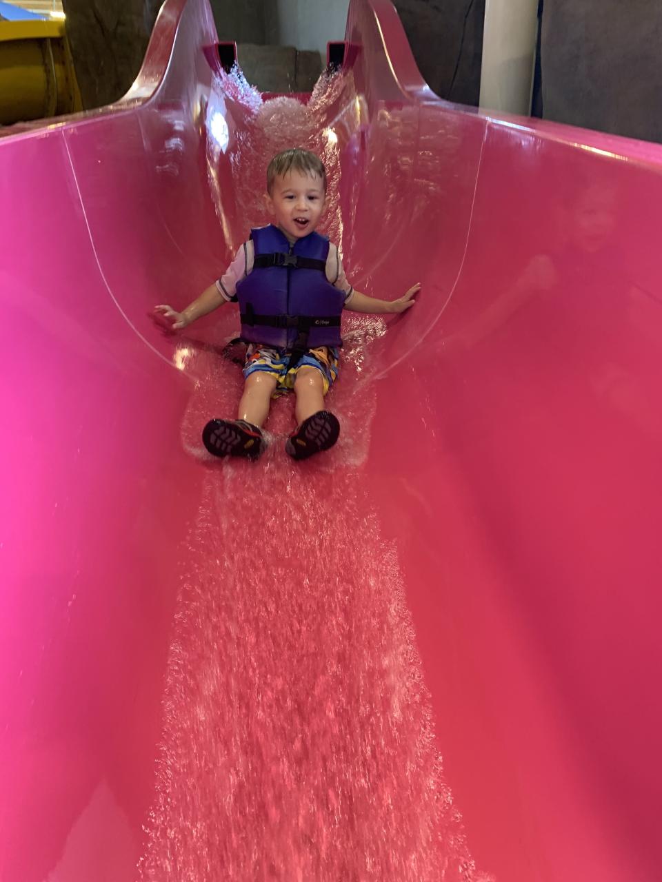 Hunter on a water slide