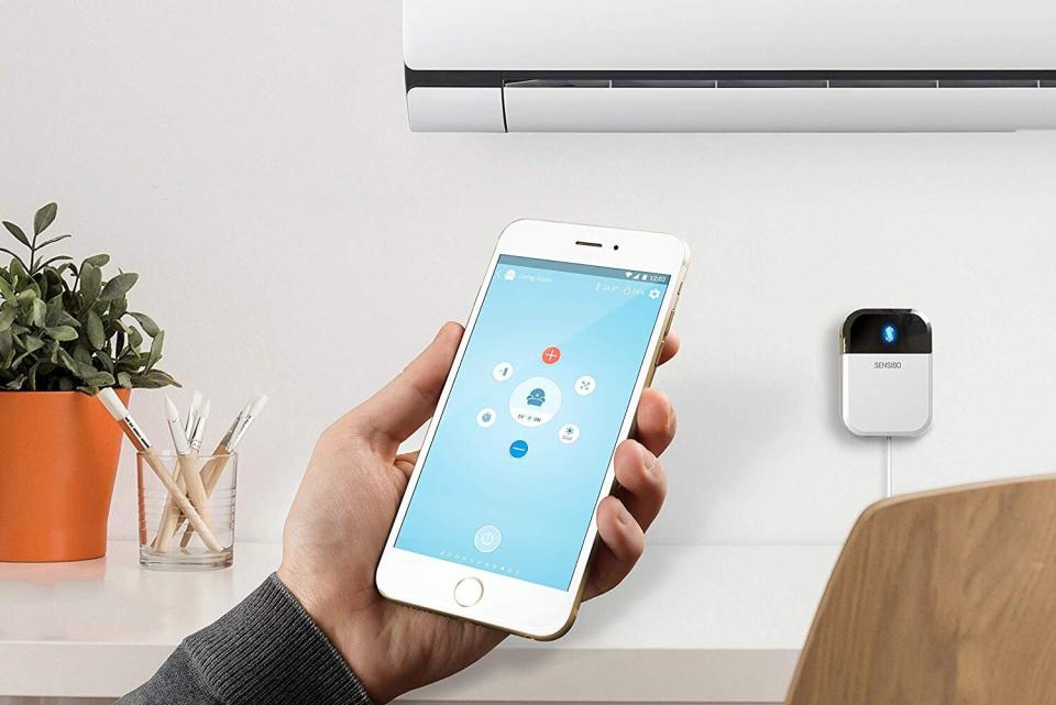 <a href="https://amzn.to/3iAzKK7" target="_blank" rel="noopener noreferrer">The Sensibo Sky is a smart AC controller</a> that turns any air conditioner into a smart air conditioner. (Photo: Amazon)